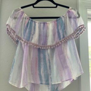 Off the shoulder, sheer blouse